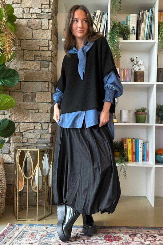 Paloma Bubble Hem Midi Skirt Black