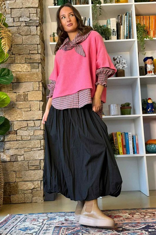 Paloma Bubble Hem Midi Skirt Black