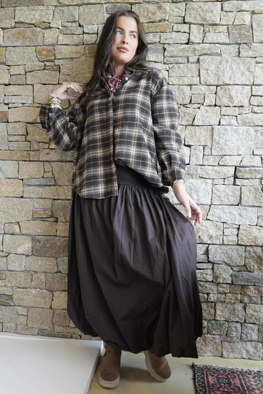 Paloma Bubble Hem Midi Skirt Chocolate