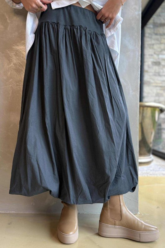 Paloma Bubble Hem Midi Skirt Charcoal 
