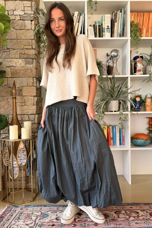 Paloma Bubble Hem Midi Skirt Charcoal 