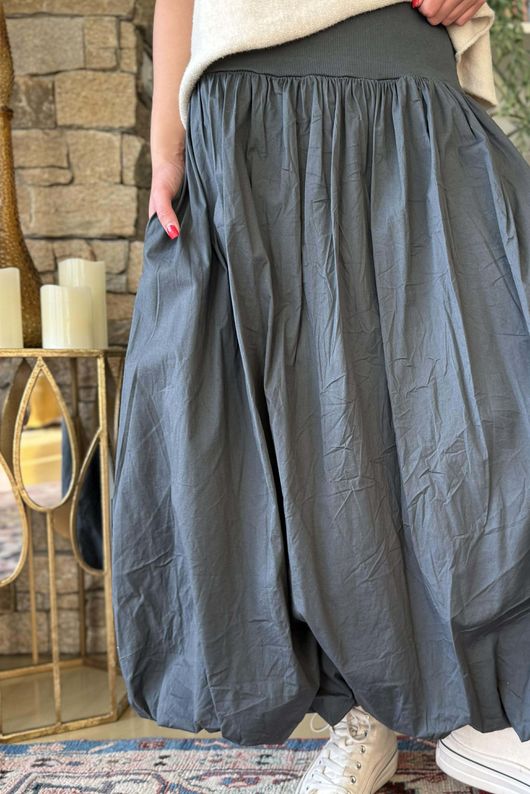 Paloma Bubble Hem Midi Skirt Charcoal 