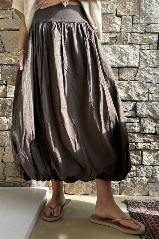 Paloma Bubble Hem Midi Skirt Chocolate - 