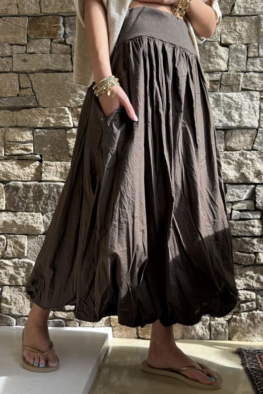 Paloma Bubble Hem Midi Skirt Chocolate - 