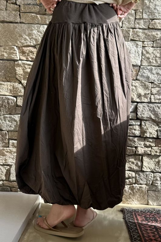 Paloma Bubble Hem Midi Skirt Chocolate - 