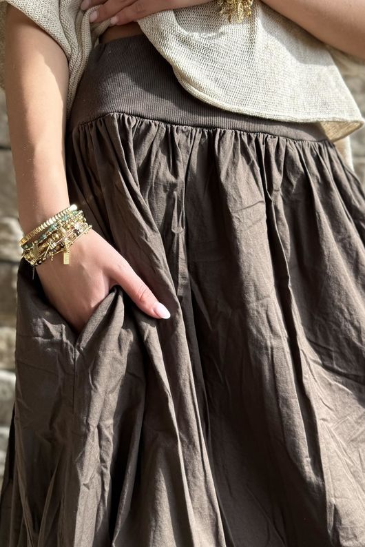 Paloma Bubble Hem Midi Skirt Chocolate - 
