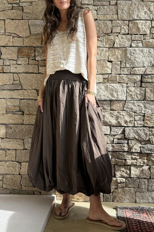 Paloma Bubble Hem Midi Skirt Chocolate - 
