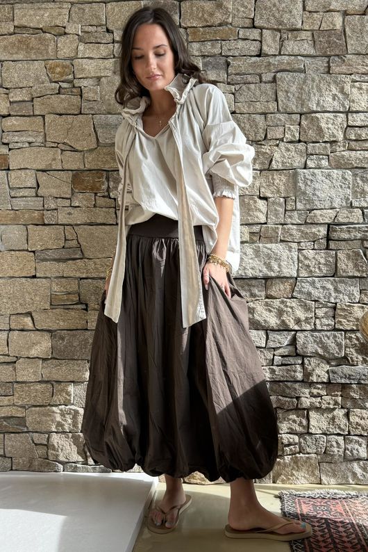 Paloma Bubble Hem Midi Skirt Chocolate 