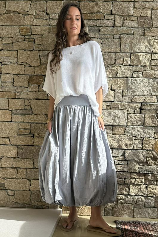 Paloma Bubble Hem Midi Skirt Cloud Grey