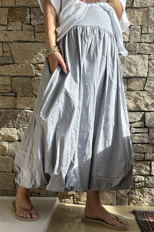 Paloma Bubble Hem Midi Skirt Cloud Grey