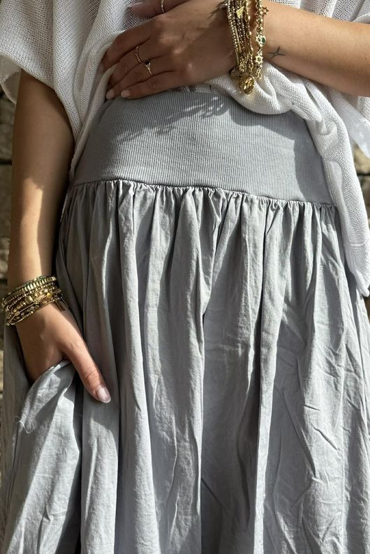 Paloma Bubble Hem Midi Skirt Cloud Grey