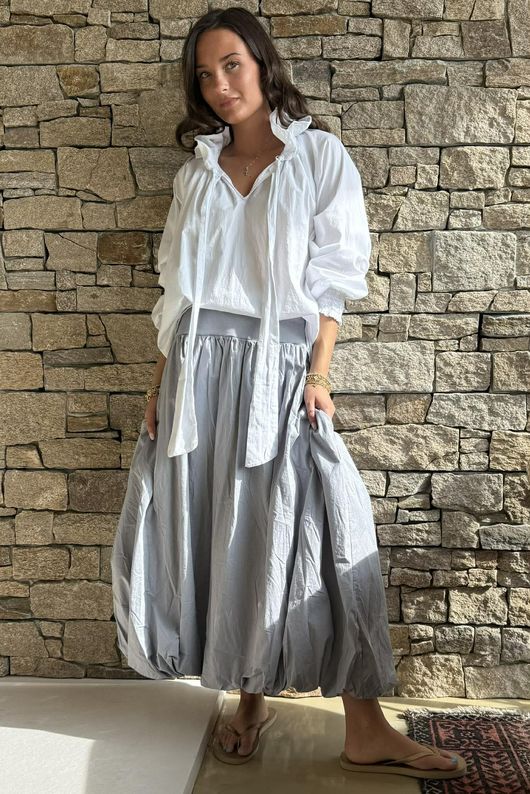 Paloma Bubble Hem Midi Skirt Cloud Grey