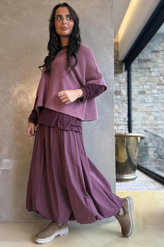 Paloma Bubble Hem Midi Skirt Damson