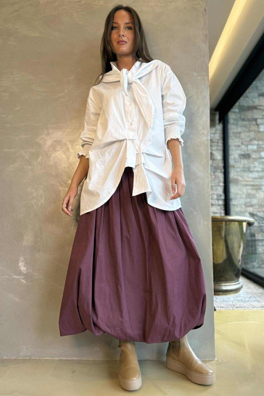 Paloma Bubble Hem Midi Skirt Damson