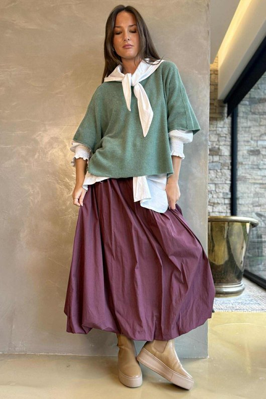 Paloma Bubble Hem Midi Skirt Damson /15 Pre order 1 week 