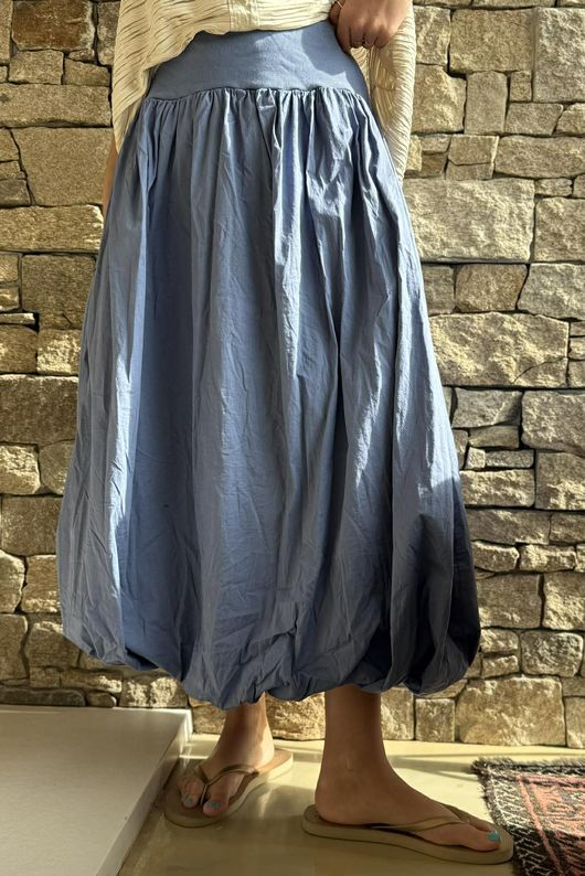 Paloma Bubble Hem Midi Skirt Denim - 