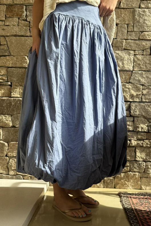 Paloma Bubble Hem Midi Skirt Denim - 