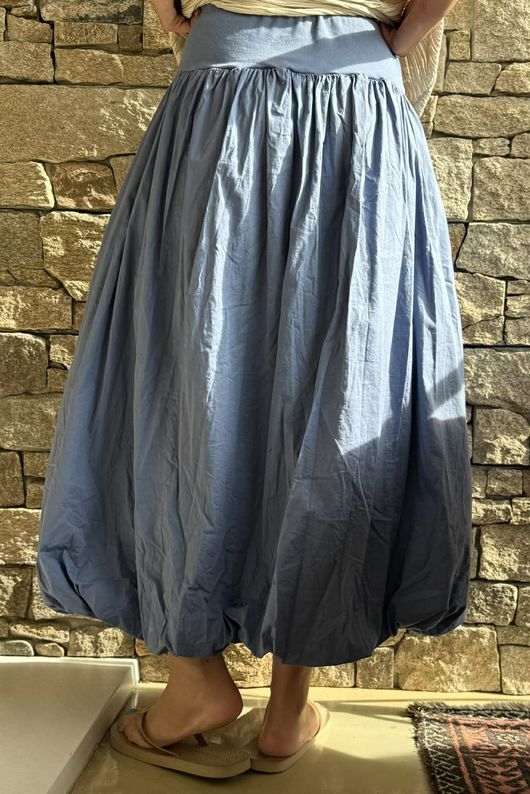 Paloma Bubble Hem Midi Skirt Denim - 
