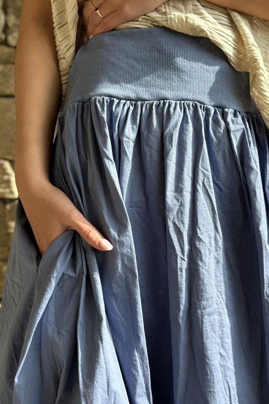 Paloma Bubble Hem Midi Skirt Denim - 