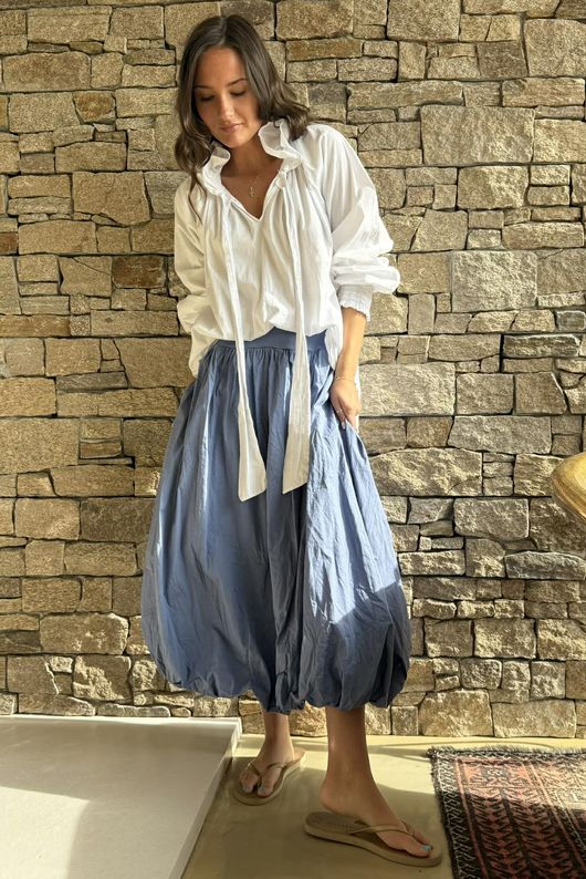 Paloma Bubble Hem Midi Skirt Denim