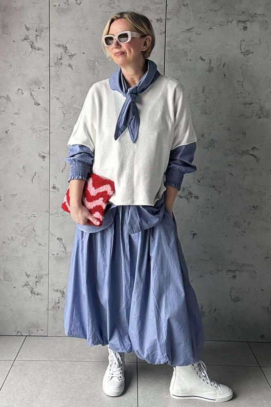 Paloma Bubble Hem Midi Skirt Denim 