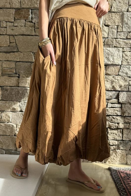 Paloma Bubble Hem Midi Skirt Hazelnut