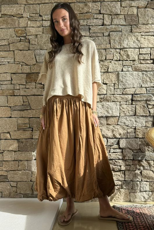 Paloma Bubble Hem Midi Skirt Hazelnut