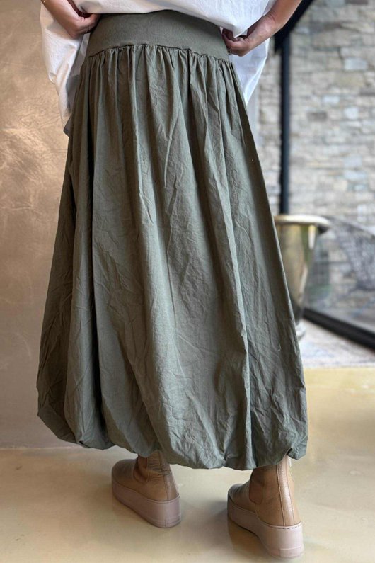 Paloma Bubble Hem Midi Skirt Khaki