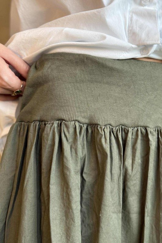 Paloma Bubble Hem Midi Skirt Khaki