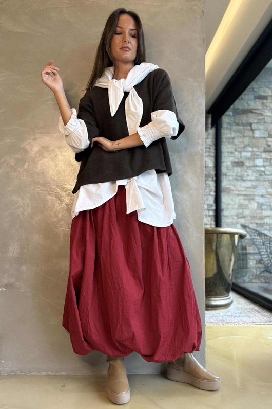 Paloma Bubble Hem Midi Skirt Merlot 