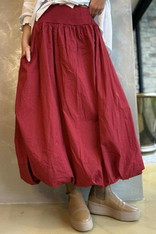 Paloma Bubble Hem Midi Skirt Merlot 