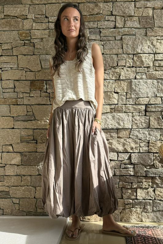 Paloma Bubble Hem Midi Skirt Mocha - 