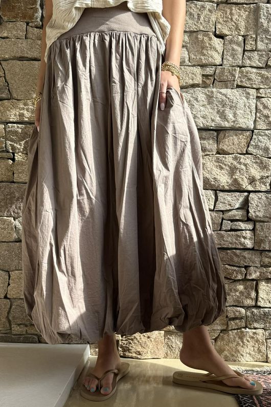 Paloma Bubble Hem Midi Skirt Mocha - 