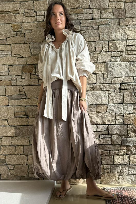 Paloma Bubble Hem Midi Skirt Mocha - 