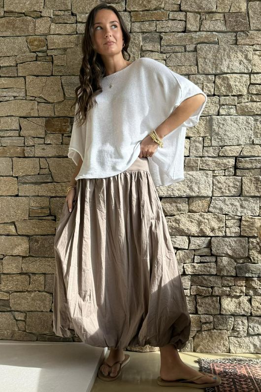 Paloma Bubble Hem Midi Skirt Mocha - 