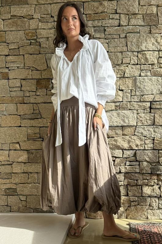 Paloma Bubble Hem Midi Skirt Mocha - 