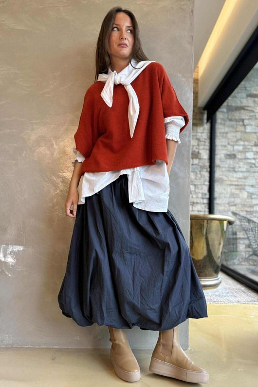 Paloma Bubble Hem Midi Skirt Navy  /15 Pre order 1 week 