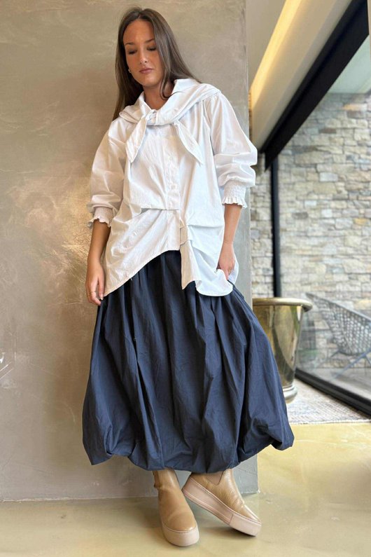 Paloma Bubble Hem Midi Skirt Navy 