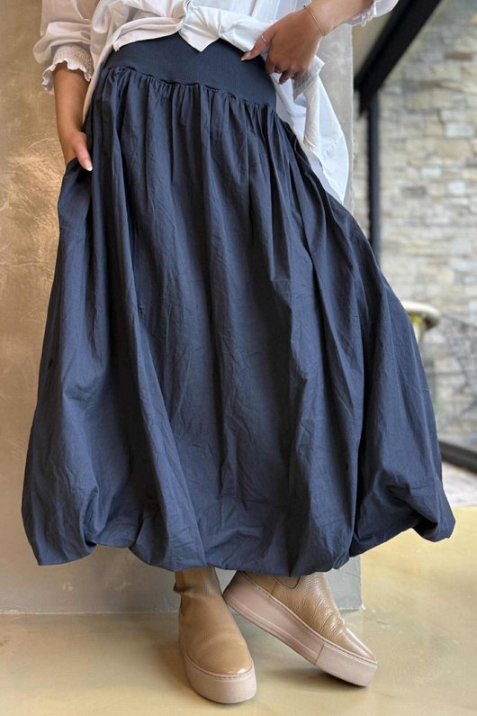 Paloma Bubble Hem Midi Skirt Navy 