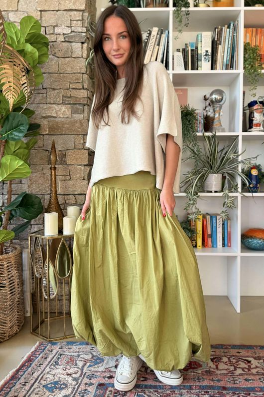 Paloma Bubble Hem Midi Skirt Olive