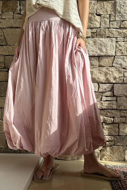 Paloma Bubble Hem Midi Skirt Rose