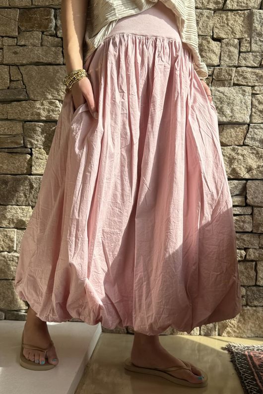 Paloma Bubble Hem Midi Skirt Rose