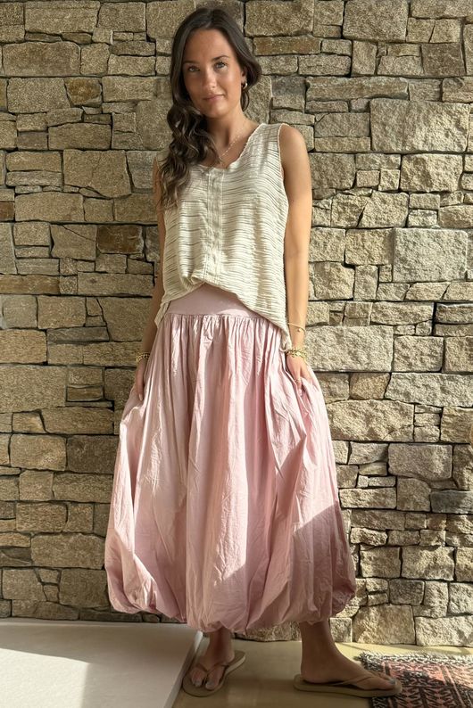 Paloma Bubble Hem Midi Skirt Rose