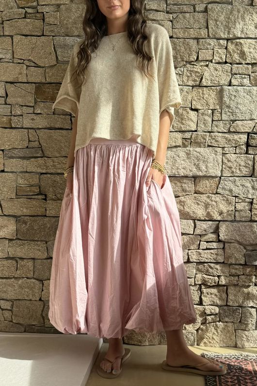 Paloma Bubble Hem Midi Skirt Rose