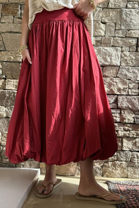 Paloma Bubble Hem Midi Skirt Sangria