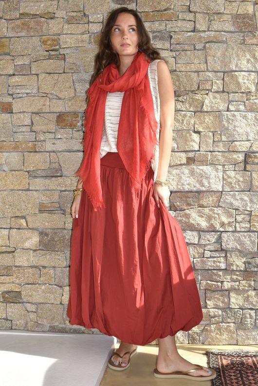 Paloma Bubble Hem Midi Skirt Sangria p