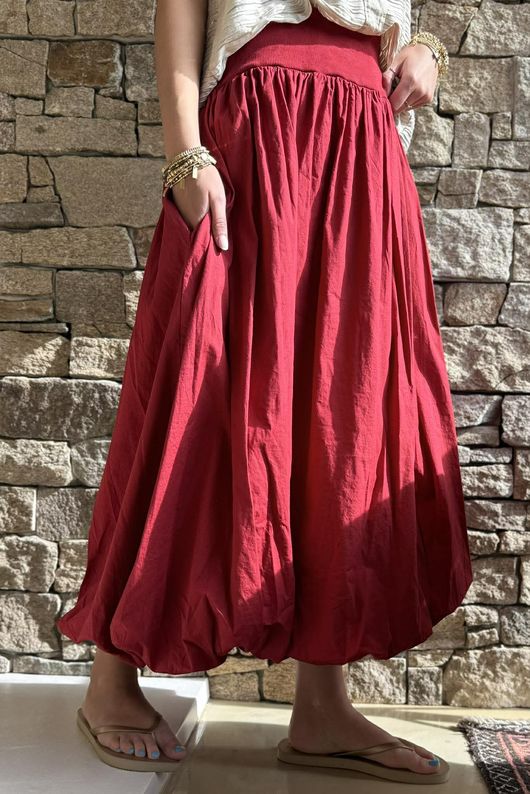 Paloma Bubble Hem Midi Skirt Sangria