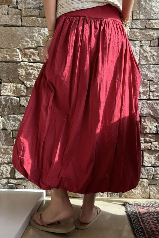 Paloma Bubble Hem Midi Skirt Sangria