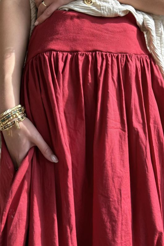 Paloma Bubble Hem Midi Skirt Sangria