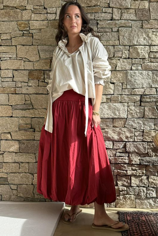 Paloma Bubble Hem Midi Skirt Sangria 